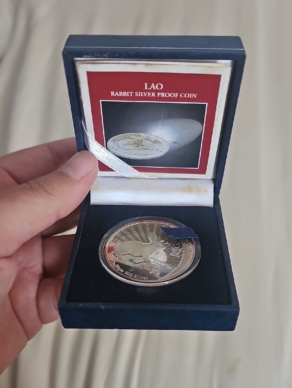 1999 LAO Government Rabbit Silver Proof Coin in Presentation Case - Silver